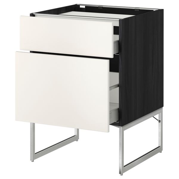 Напольный шкаф, 2 фронтальных панели, 3 ящика МЕТОД / МАКСИМЕРА, черный, Веддинге белый - схема-чертеж с размерами