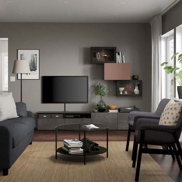 Комбинация для ТВ/стеклянные дверцы, черно-коричневый КЭЛЛЬВИКЕН/Хёртвикен темно-серый 240x42x190 см IKEA BESTÅ БЕСТО 294.365.20 - фото 3