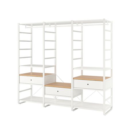 Гардероб, комбинация, белый/бамбук 245x55x216 см IKEA ELVARLI ЭЛВАРЛИ 393.151.55