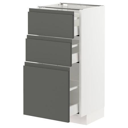 Напольный шкаф с 3 ящиками, белый/Воксторп темно-серый 40x37 см IKEA METOD МЕТОД / MAXIMERA МАКСИМЕРА 893.103.44