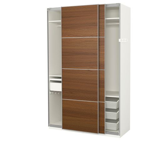 Гардероб ПАКС, белый, Ильсенг ясеневый шнон/коричневая морилка (150x66x236 см)