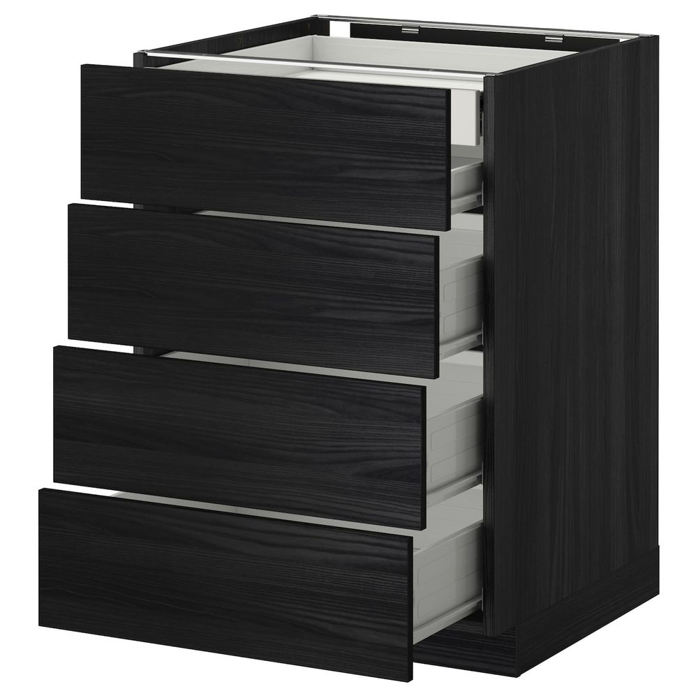 Напольный шкаф 4 фронтальных, 2 низких, 3 средних ящ, черный, Тингсрид черный 60x60 см IKEA МЕТОД / ФОРВАРА 192.672.97 - фото 1