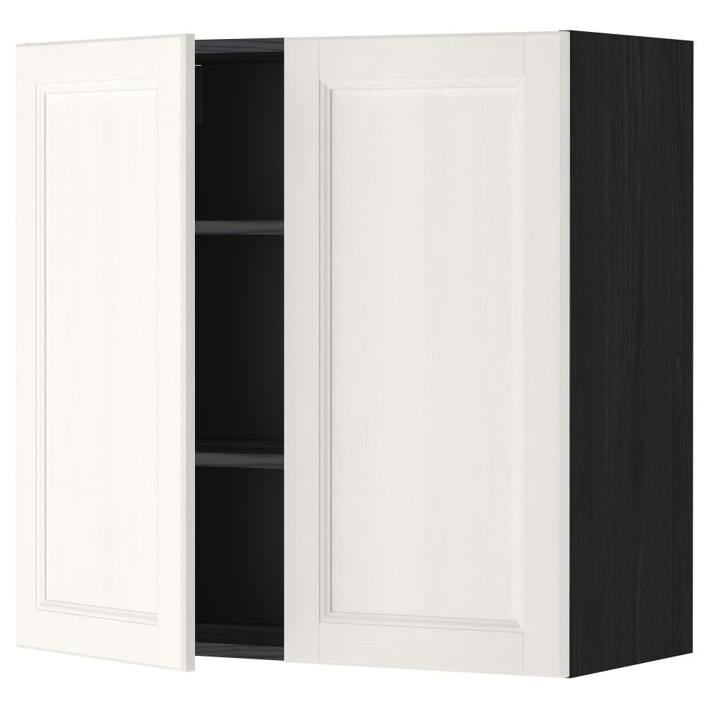 Навесной шкаф с полками, 2 дверцы МЕТОД, черный, Лаксарби белый - схема-чертеж с размерами