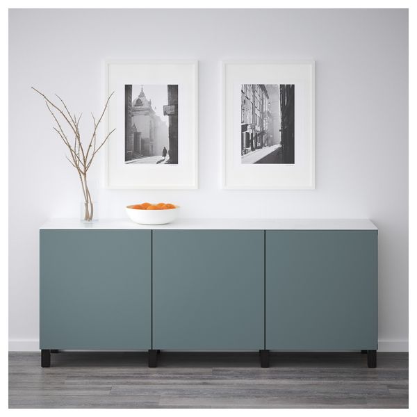 Комбинация для хранения с дверцами БЕСТО, черно-коричневый, Вальвикен серо-бирюзовый (180x42x74 см) - схема-чертеж с размерами