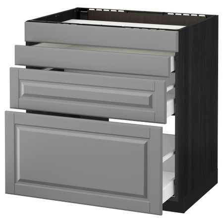 Напольный шкаф для духовки, 4фасада, 3 ящика МЕТОД / МАКСИМЕРА, черный, Будбин серый