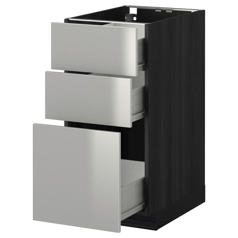 Напольный шкаф с 3 ящиками МЕТОД / ФОРВАРА, черный, Гревста нержавеющ сталь - схема-чертеж с размерами