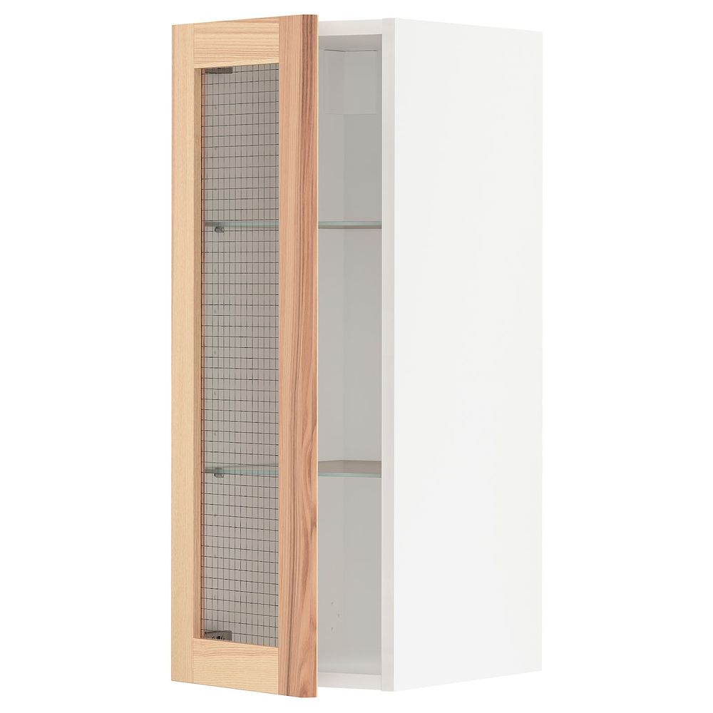 Навесной шкаф с полками, стекляными дв, белый/Торхэмн ясень 30x80 см IKEA METOD МЕТОД 893.016.03 - фото 1