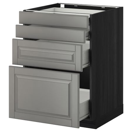 Напольный шкаф 4 фронтальных панели, 4 ящика МЕТОД / ФОРВАРА, черный, Будбин серый