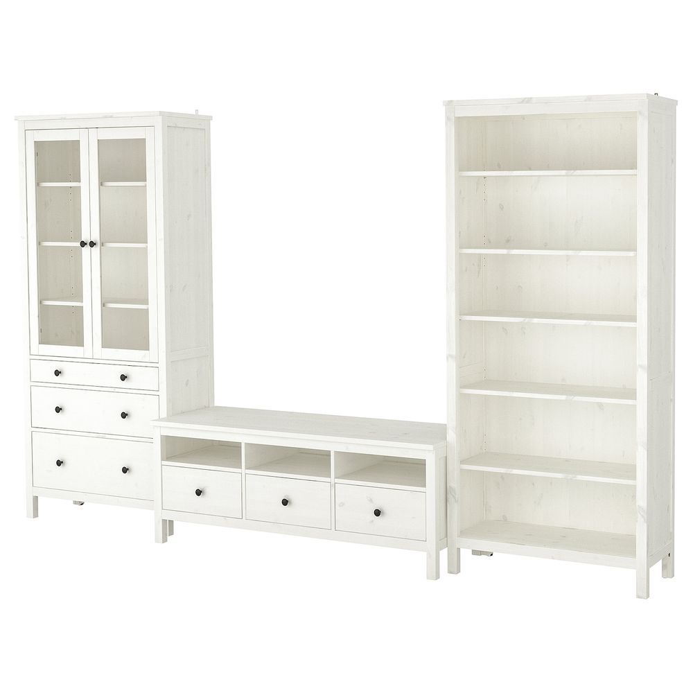 Шкаф для ТВ, комбинация, белая морилка/прозрачное стекло 326x197 см IKEA HEMNES ХЕМНЭС 992.995.67 - фото 1