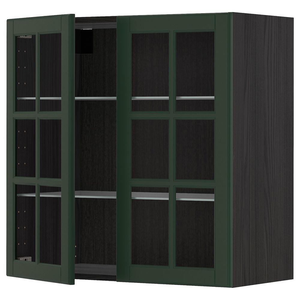 Навесной шкаф с полками, 2 стекло дв, черный/Будбин темно-зеленый 80x80 см IKEA МЕТОД 393.030.82 - схема-чертеж с размерами