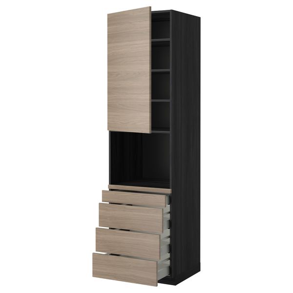 Высокий шкаф для комбинированния СВЧ, 4 ящика МЕТОД / МАКСИМЕРА, черный, Брокхульт светло-серый - схема-чертеж с размерами