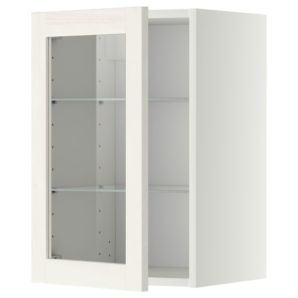 Навесной шкаф с полками, стекляными дверцы МЕТОД, белый, Росдаль белый - схема-чертеж с размерами