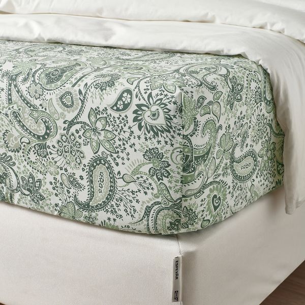 RODGERSIA РОДГЕРСИЯ Простыня натяжная - зеленый/белый 180x200 см - схема-чертеж с размерами