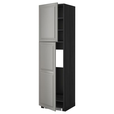 Высокий шкаф для холодильника, 2 дверцы МЕТОД, черный, Будбин серый