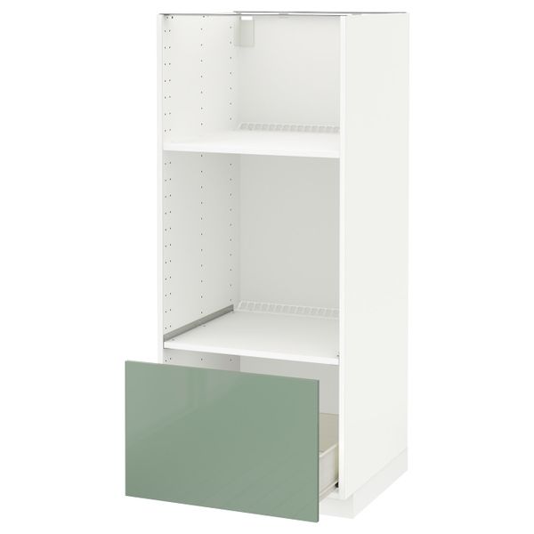 Высокий шкаф с ящиком для духовки/СВЧ, белый, Калларп светло-зеленый, 60x60x140 см IKEA МЕТОД / ФОРВАРА 392.664.14 - фото 1
