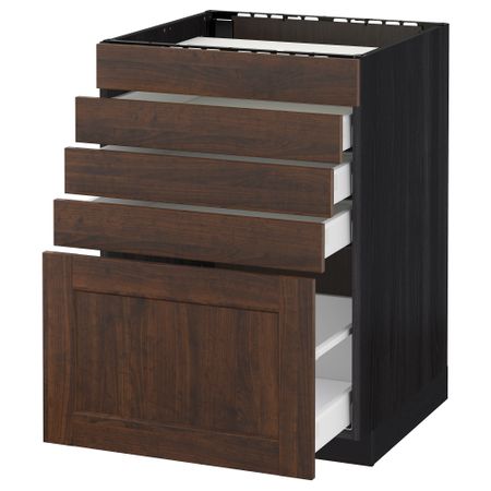 Напольный шкаф для варочной панели, 5 фасадов, 4 ящиков МЕТОД / МАКСИМЕРА, черный, Эдсерум коричневый