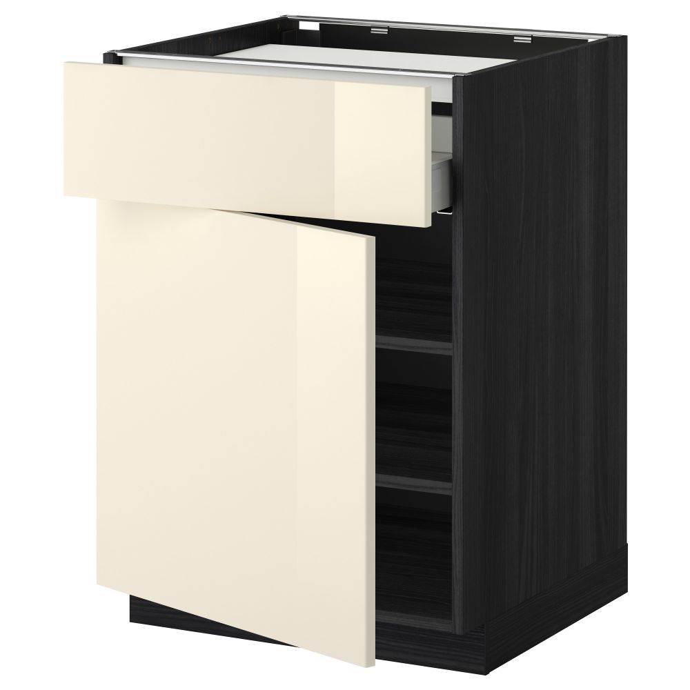 Напольный шкаф для варочной панели, ящик, полка, дверцы МЕТОД / МАКСИМЕРА, черный, Рингульт кремовый (60x60 см) - фото 1