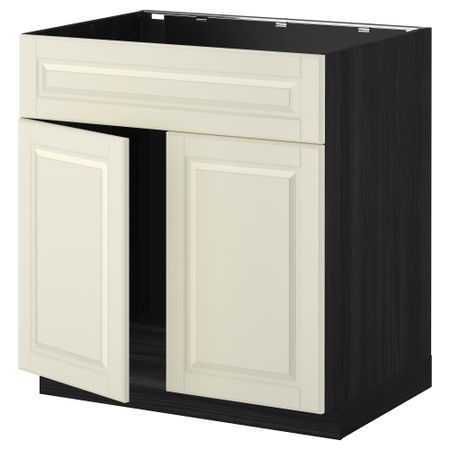 Напольный шкаф под мойку 2 дверцы/фронтальных панели МЕТОД, черный, Будбин белый с оттенком (80x60 см)