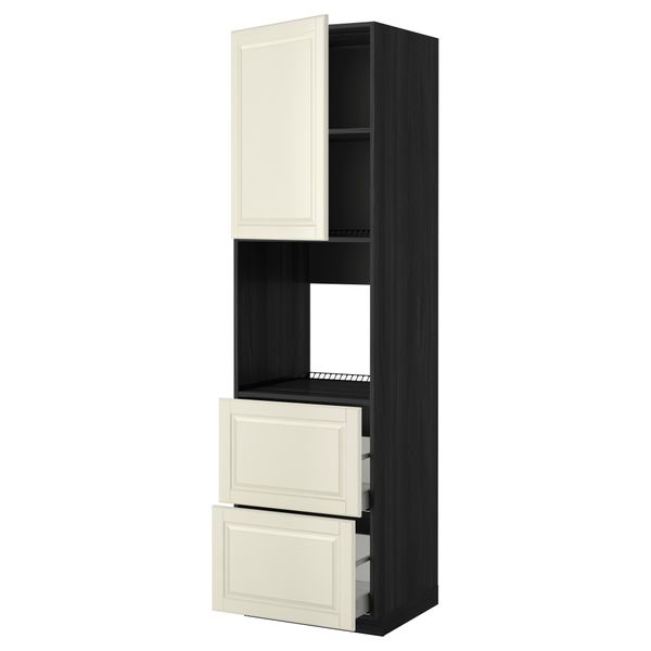 Высокий шкаф для духовки + дверца, 2 форнтальных, 2 высоких ящик МЕТОД / МАКСИМЕРА, черный, Будбин белый с оттенком - фото 1