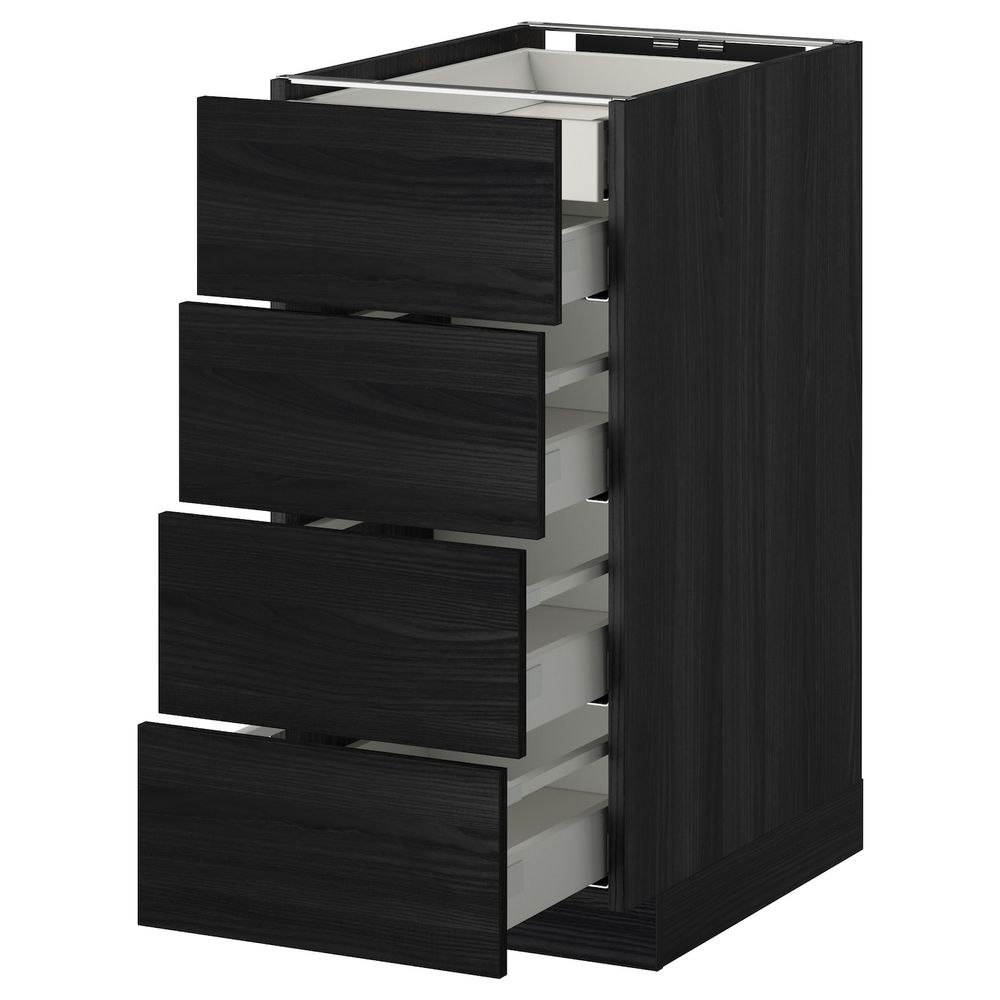 Напольный шкаф 4 фронтальных, 2 низких, 3 средних ящ, черный, Тингсрид черный 40x60 см IKEA МЕТОД / МАКСИМЕРА 592.343.37 - фото 1