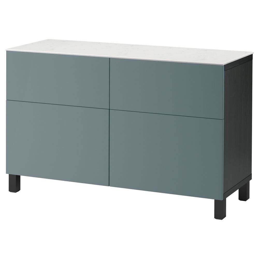 Комбинация для хранения с дверцами, ящиками БЕСТО, черно-коричневый, Вальвикен серо-бирюзовый (120x42x74 см) - фото 1