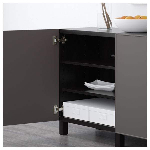 Комбинация для хранения с дверцами БЕСТО, черно-коричневый, Грундсвикен темно-серый (180x40x74 см) - схема-чертеж с размерами