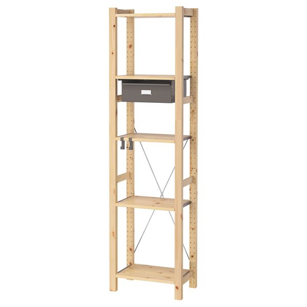 1 секция, полки/ящики ИВАР, сосна, серый (48x30x179 см) - фото 2