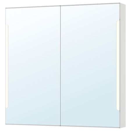 Зеркальный шкафчик/2дверцы/подсветка, белый 100x14x96 см IKEA STORJORM СТОРЙОРМ 803.690.70