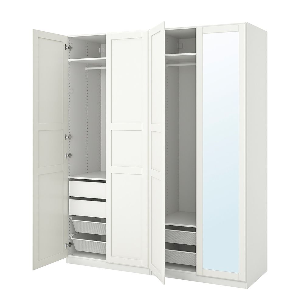 Гардероб, комбинация, белый/зеркальное стекло 200x60x236 см IKEA PAX ПАКС / TYSSEDAL ТИССЕДАЛЬ 993.958.18 - фото 1