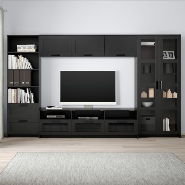 Шкаф для ТВ, комбинация, черный 320x41x190 см IKEA BRIMNES БРИМНЭС 993.967.14 - схема-чертеж с размерами