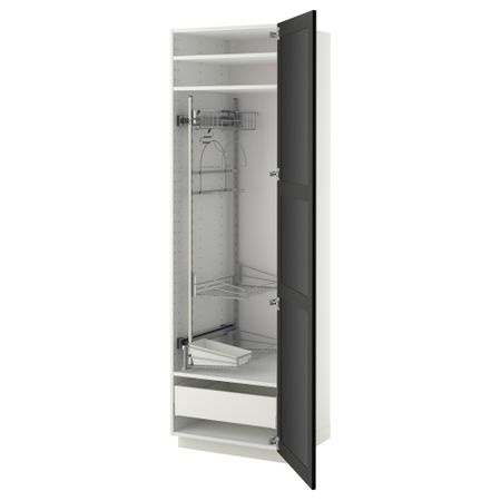 Высокий шкаф с отделением для аксессуаров, для уборки МЕТОД / МАКСИМЕРА, белый, Лаксарби черно-коричневый