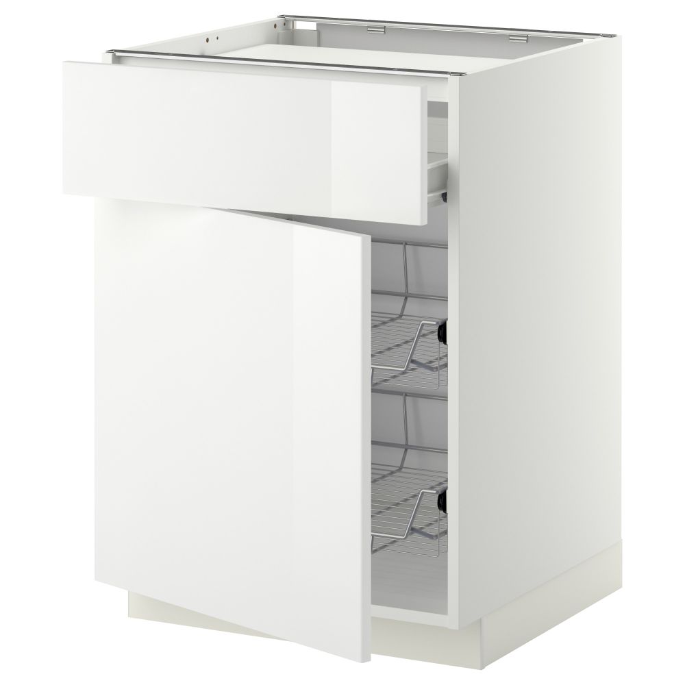 Напольный шкаф для варочной панели, ящик, 2 проволочных корзины МЕТОД / ФОРВАРА, белый, Рингульт белый (60x60 см) - фото 1