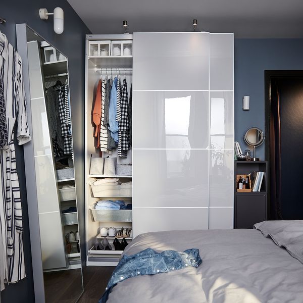 4 панели для рамы раздвижной дверцы, глянцевый светло-серый 75x236 см IKEA HOKKSUND ХОККСУНД 903.823.49 - фото 2