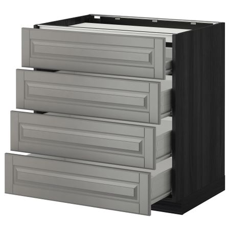 Напольный шкаф, 4 фронтальных панели, 4 ящика МЕТОД / ФОРВАРА, черный, Будбин серый