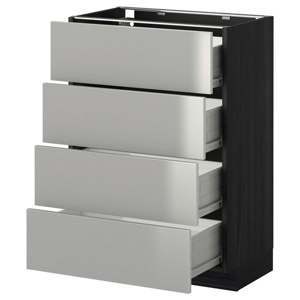 Напольный шкаф 4 фронтальных панели, 4 ящика МЕТОД / ФОРВАРА, черный, Гревста нержавеющ сталь - схема-чертеж с размерами