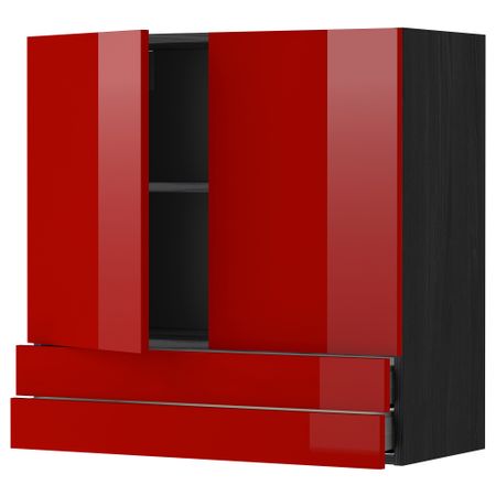 Навесной шкаф, 2 дверцы, 2 ящика МЕТОД / МАКСИМЕРА, черный, Рингульт красный