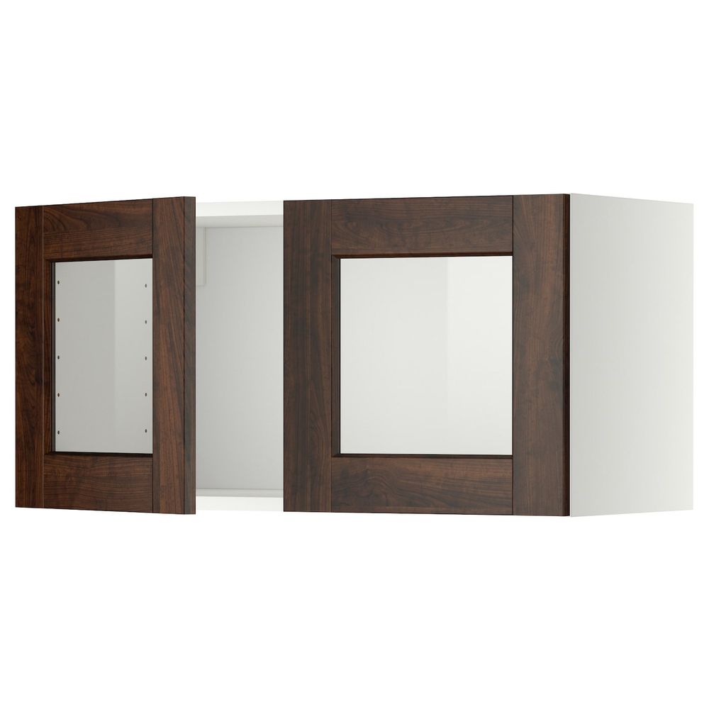 Навесной шкаф, 2 стеклянные дверцы, белый/Эдсерум коричневый 80x40 см IKEA METOD МЕТОД 894.471.44 - фото 1