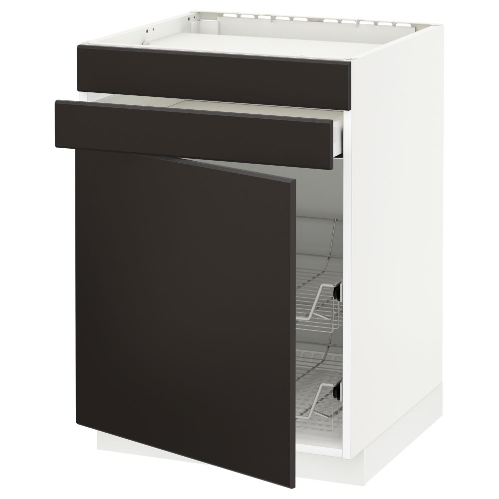 Напольный шкаф для варочной панели, ящик, 2 проволочных корзины МЕТОД / МАКСИМЕРА, белый, Кунгсбакка антрацит (60x60 см) - схема-чертеж с размерами