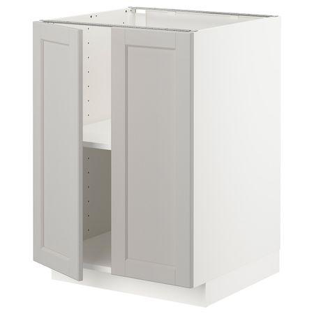 Напольный шкаф с полками/2двери, белый/Лерхюттан светло-серый 60x60 см IKEA METOD МЕТОД 493.014.07