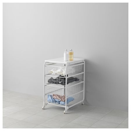 Рама, проволочная корзин, верхняя полка, колесики АЛЬГОТ, белый (41x60x78 см)