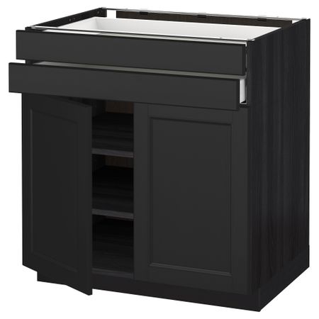 Напольный шкаф, 2 дверцы, 2 ящика МЕТОД / МАКСИМЕРА, черный, Лаксарби черно-коричневый