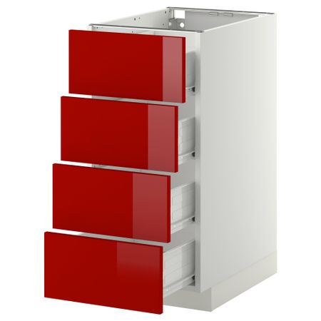 Напольный шкаф 4 фронтальных панели, 4 ящика МЕТОД / ФОРВАРА, белый, Рингульт красный