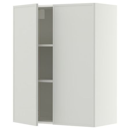 METOD Навесной шкаф с полками/2дверцы - белый/Aspudden светло-серый 80x100 см