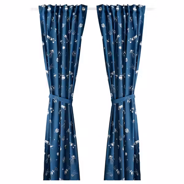 AFTONSPARV АФТОНСПАРВ Гардины с прихватом, 2 шт. - космос синий/белый 120x300 см - фото 1