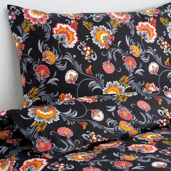 Пододеяльник и 1 наволочка, цветок/черный 150x200/50x70 см IKEA SKÄCKMAL СКЭККМАЛ 505.198.39 - фото 4