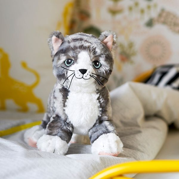 Мягкая игрушка, кот серый-белый IKEA LILLEPLUTT ЛИЛЛЕПЛУТТ 803.661.04 - схема-чертеж с размерами