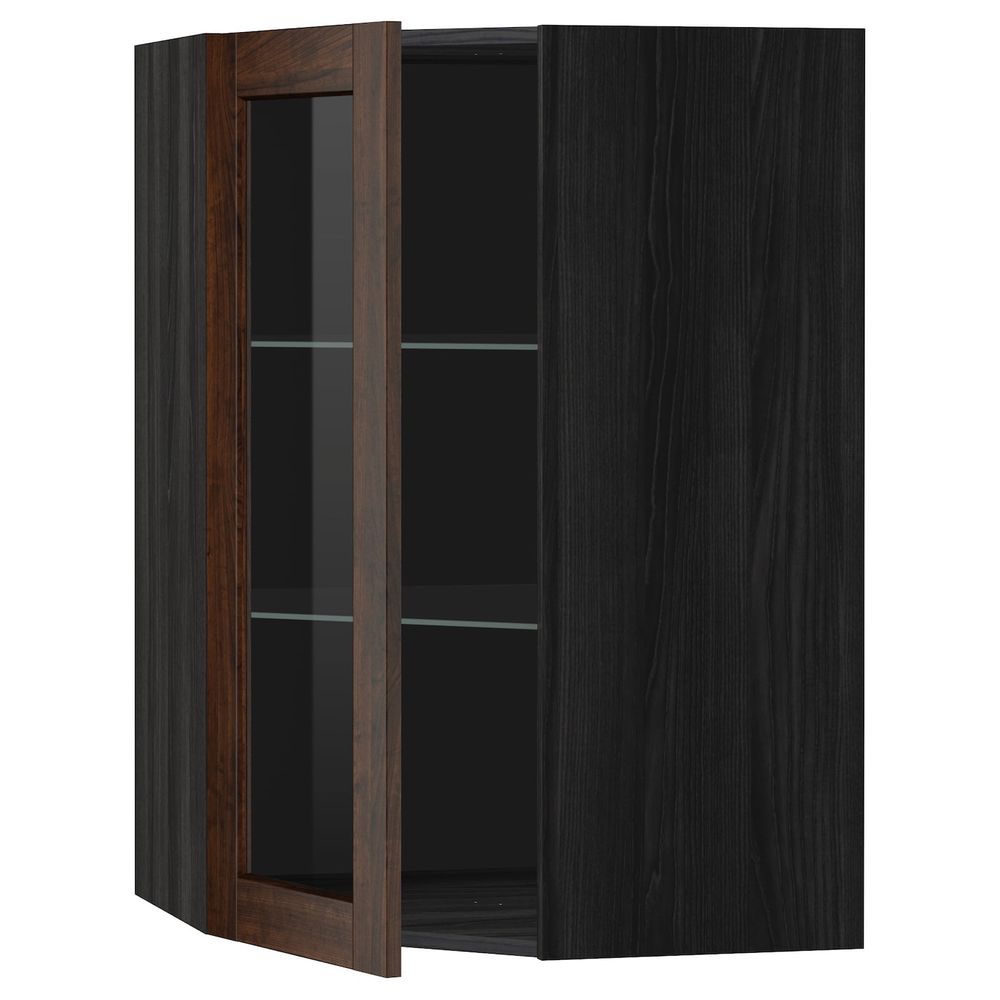 Угловой навесной шкаф с полками, стекляными дв, черный/Эдсерум коричневый 68x100 см IKEA МЕТОД 492.265.78 - схема-чертеж с размерами