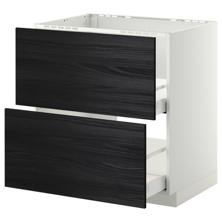 Напольный шкаф под мойку + 2 фронтальных панели, 2 ящика МЕТОД / МАКСИМЕРА, белый, Тингсрид черный