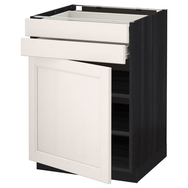 Напольный шкаф с дверцей, 2 ящиками МЕТОД / ФОРВАРА, черный, Лаксарби белый - схема-чертеж с размерами