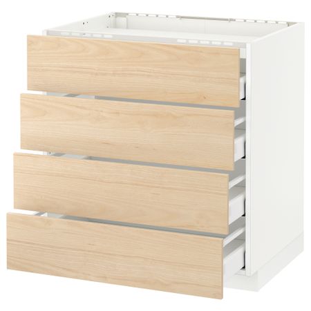 Напольный шкаф, 4 фронтальных панели, 4 ящика МЕТОД / МАКСИМЕРА, белый, Аскерсунд под светлый ясень ясень